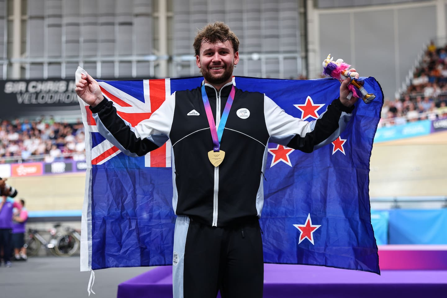 Devon Briggs with his gold medal at the Commonwealth Games. Photo . Photosport
