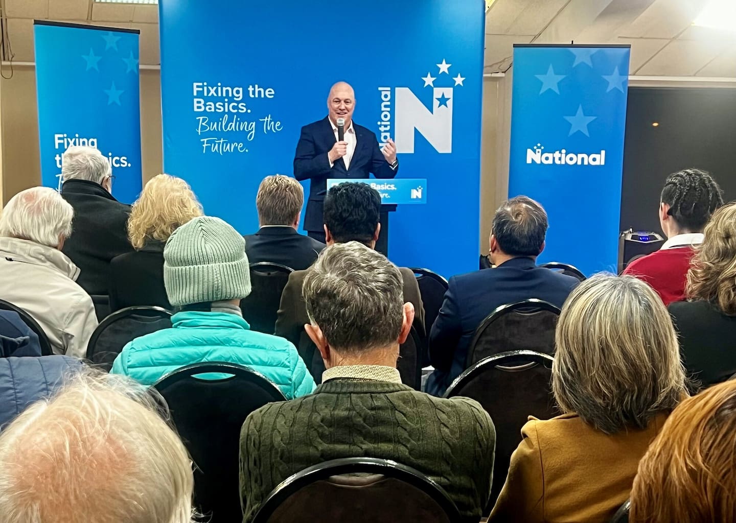  Prime Minister Christopher Luxon at a public meeting at the Rotorua Racecourse. Photo / Kelly Makiha