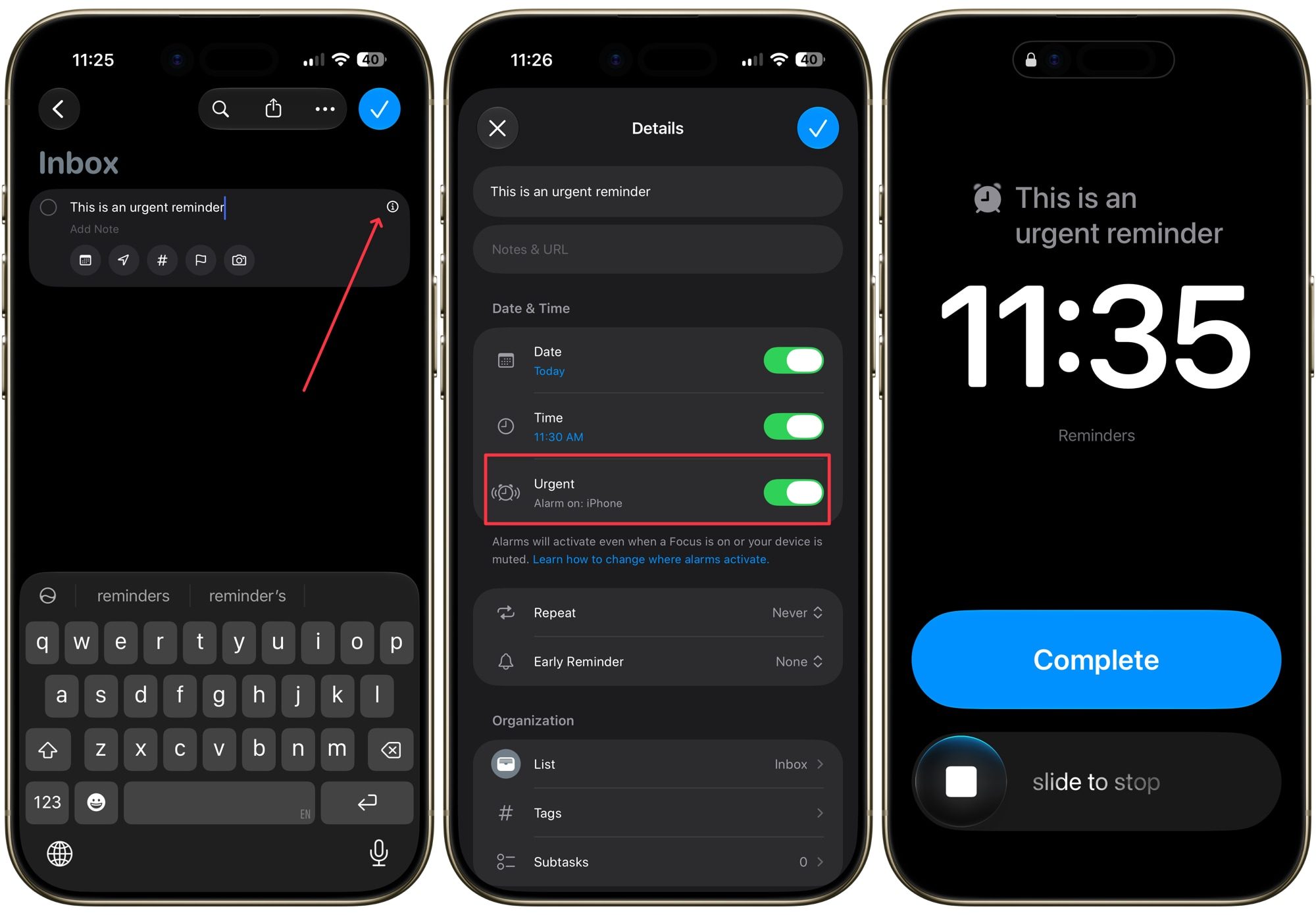 Urgent reminder on iPhone