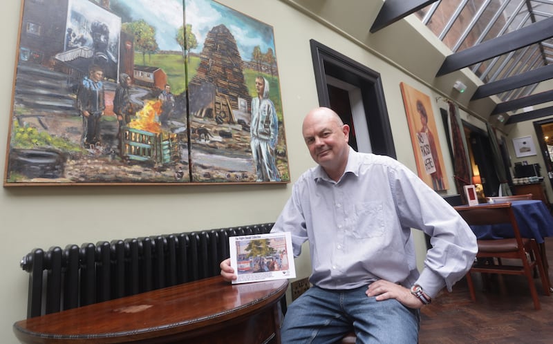 Pedro Donald  puts 50 pieces of Artwork on display  at The Harrison Hotel in Belfast. The exhibition will be on show  for the rest of the summer, with 50 per cent of the proceeds going to Medical aid for Palestine.
PICTURE COLM LENAGHAN