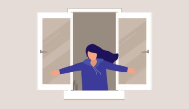 Woman opening window-illustration