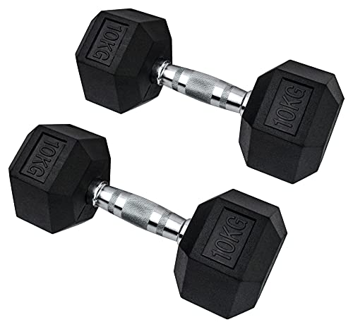 Musclesquad Hex Rubber Dumbbell Pairs (2kg) | Durable Easy Grip Dumbbell Weights for Home Workouts