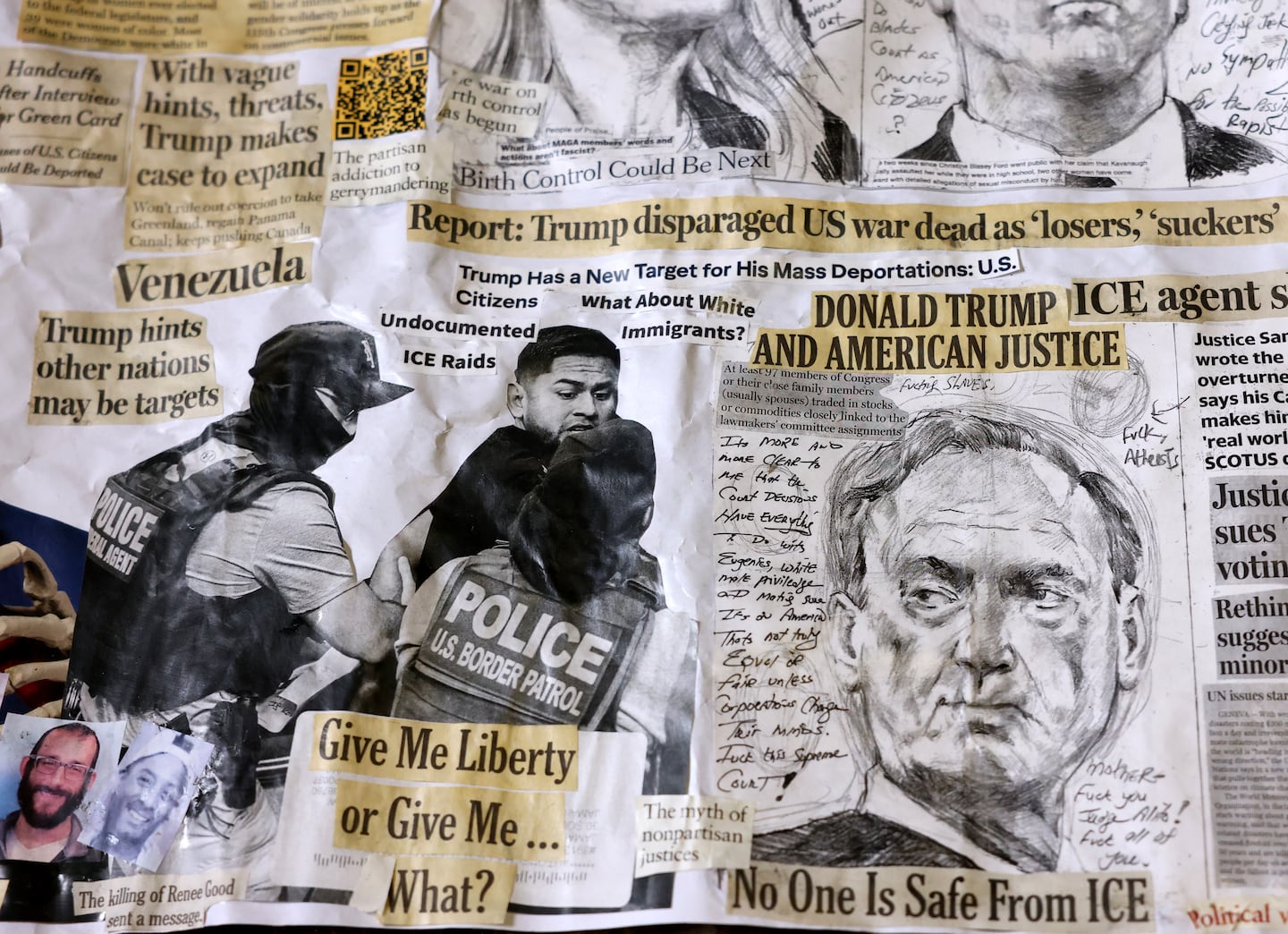 Detail of Boston artist Shea Justice’s “Scroll of Justice” on July 21, 2026.