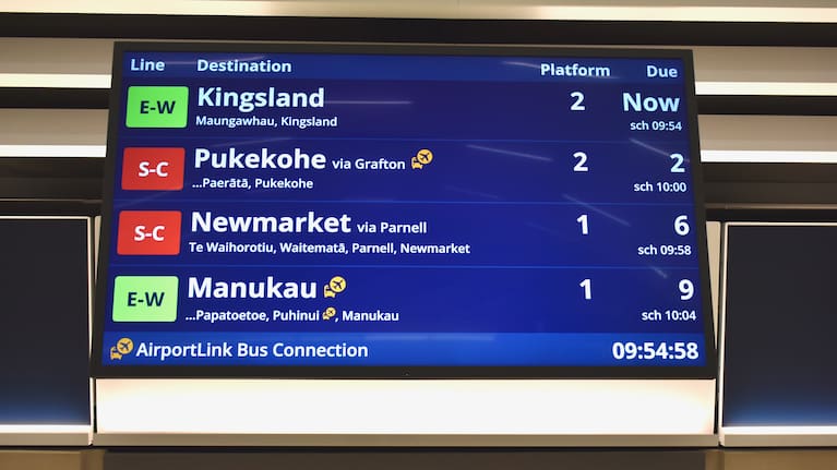 A real time board or passenger information display (PID at Karanga-a-Hape station.