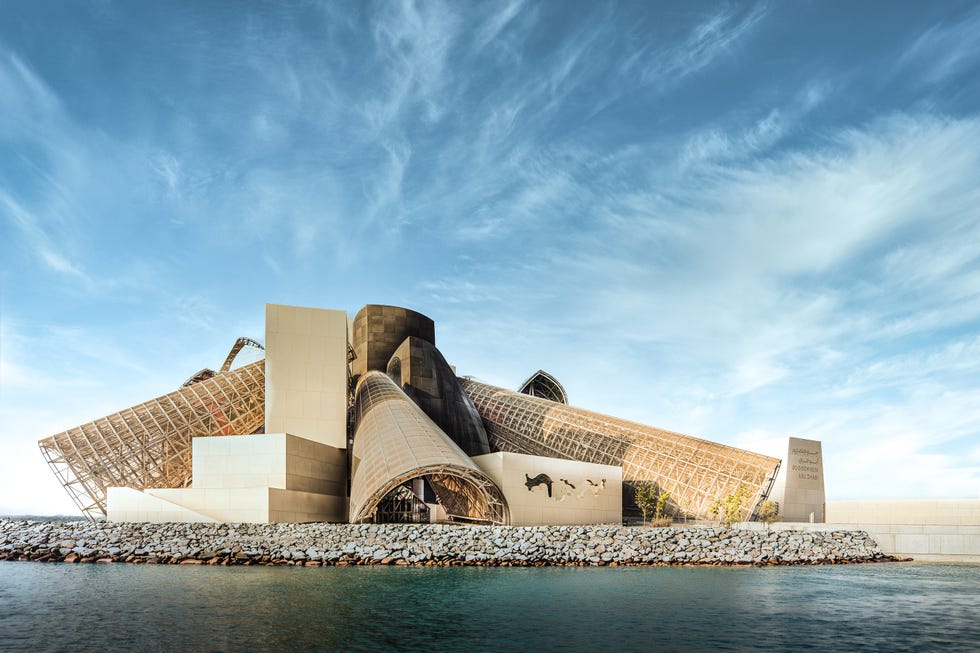 museum with monolithic and conical forms against the coast