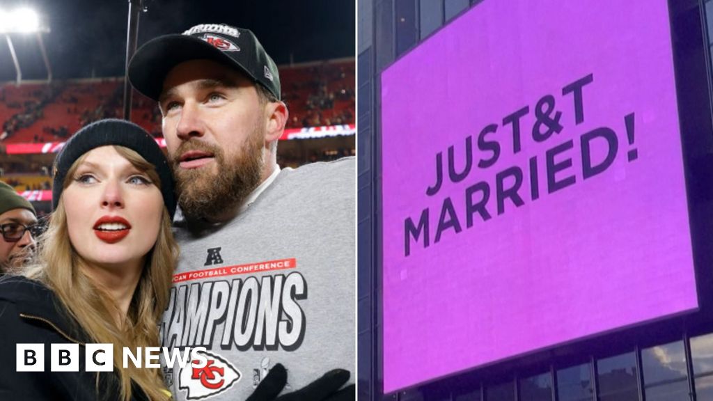 Dior dress, Adam Sandler and a man of honour: What we know about Taylor and Travis's wedding - BBC