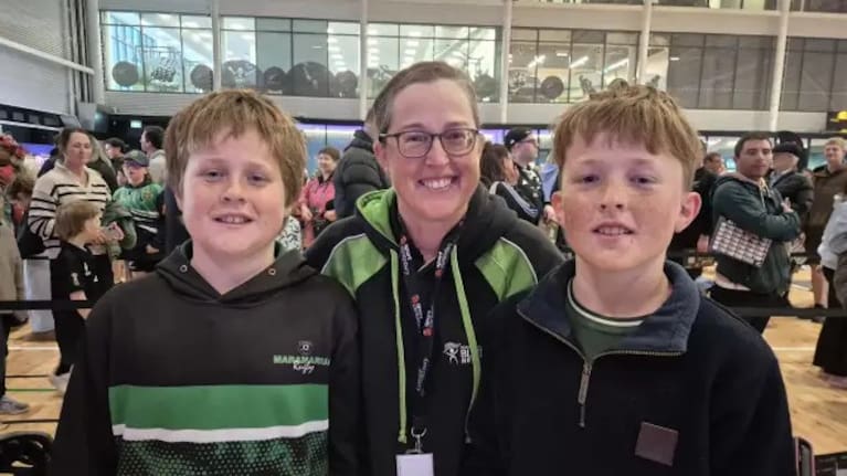 All Blacks fan Helen and her boys Toby and Oliver are loving having the team in town.