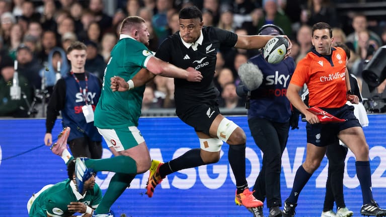 All Blacks loose forward Tupou Vaa'i ranges wide with the ball against Ireland.