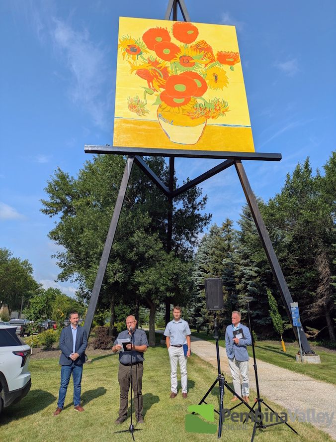 People underneath a giant painting