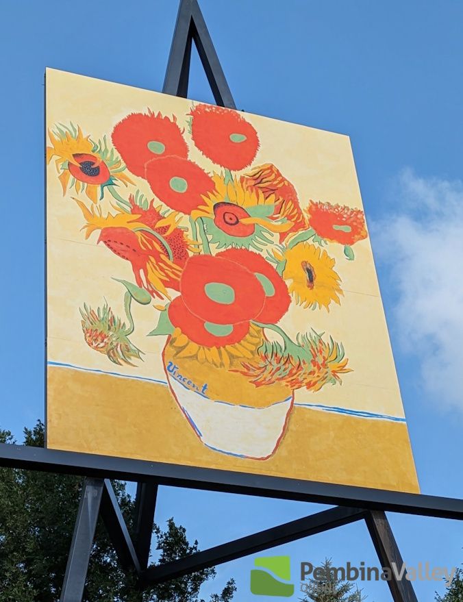 A close up of the now back on display painting