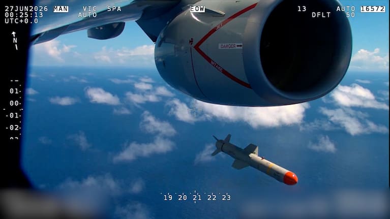 An AGM-84 Harpoon guided missile is launched from an RNZAF Poseidon.