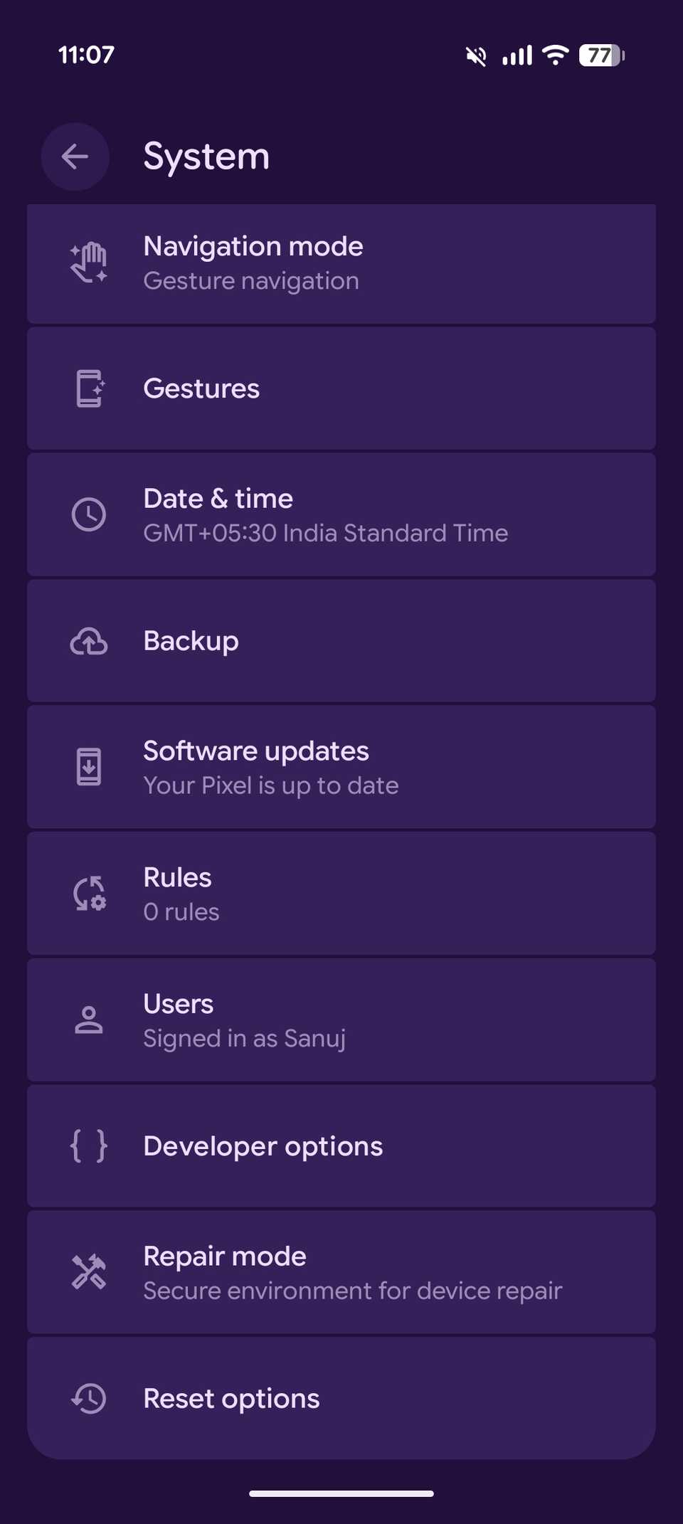 Android system settings screen highlighting developer options menu