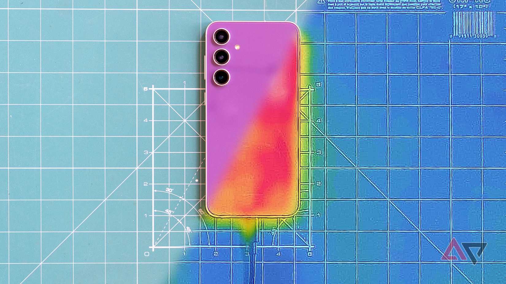 an android phone charging with thermal camera view overlayed on right half