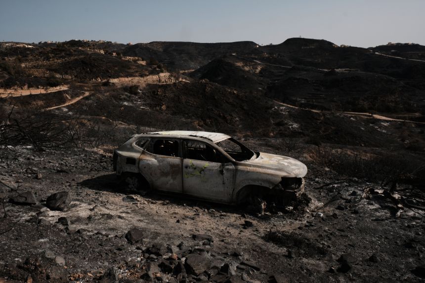 A view of a burnt area affected by wildfires in Bedar, near Almeria, Spain, Saturday, July 11.