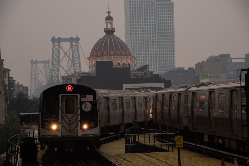 Smoke from a wildfire in Canada blankets New York on Friday, July 16, as air quality alerts were issued and the public was advised to stay indoors.
