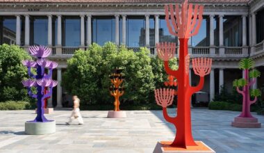 botanical sculptures by agostino iacurci fill courtyard in milan