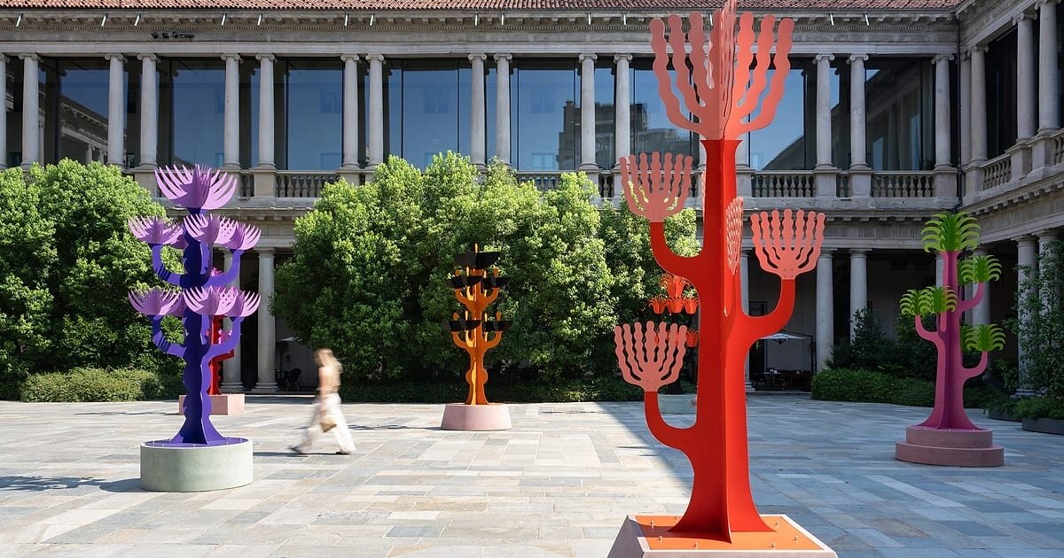 botanical sculptures by agostino iacurci fill courtyard in milan