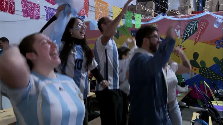 Argentina fans celebrate in Auckland.