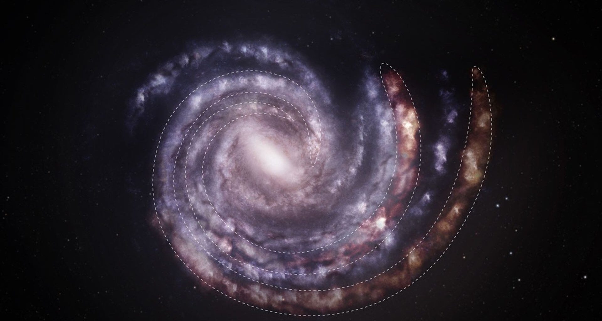 An artist’s concept showing the Milky Way galaxy as seen from above, with the estimated positions of spiral arms based on previous data, in blue. Credit: NASA/CXC/SAO/M.Weiss