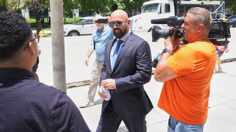 Attorney Joseph McBride arrives for a court hearing for his clients Andrew and Tristan Tate after they were arrested.