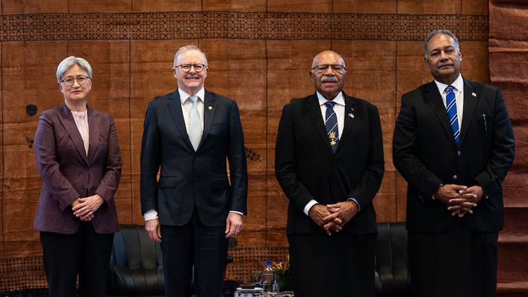 Australian Foreign Minister Penny Wong, Anthony Albanese, Sitiveni Rabuka and Fiji Foreign Affairs Minister Sakiasi Ditoka.