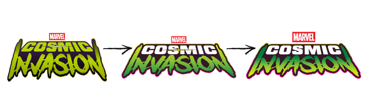Marvel Cosmic Invasion logo design iterations