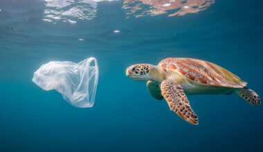 a sea turtle swimming near a drifting plastic grocery bag underwater, bags left checkout