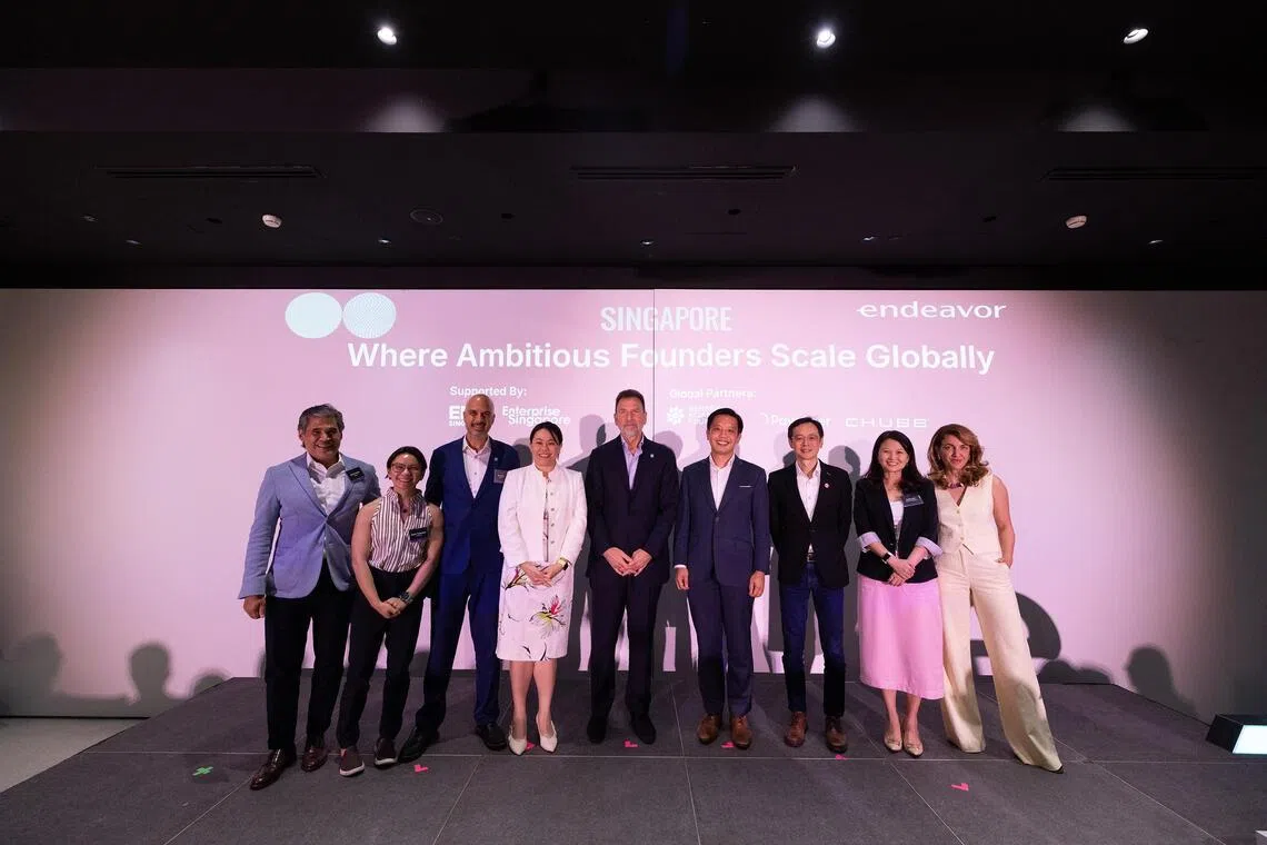Endeavor board chairman Edgar Bronfman Jr (centre) and Minister of State for Trade and Industry Alvin Tan (fourth from right) at Endeavor’s launch event held at Jewel on July 23.