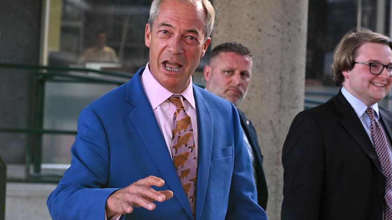 Britain's Reform UK leader Nigel Farage leaves Milbank Tower after he said he'll quit his Parliament seat and seek reelection in London.