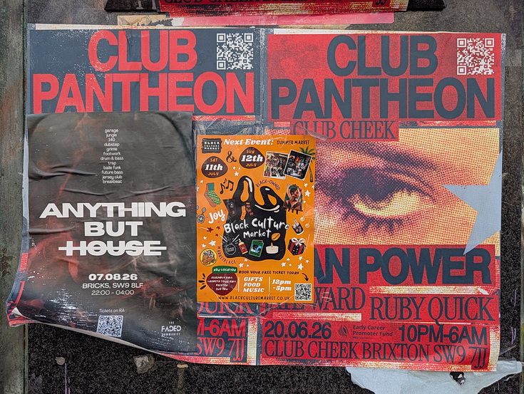 Photo feature: street posters and stickers on the streets of Brixton, July 2026