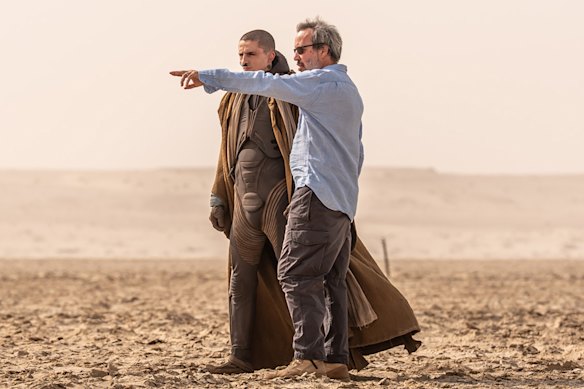 Timothée Chalamet and director Denis Villeneuve on the set of Dune: Part Three.