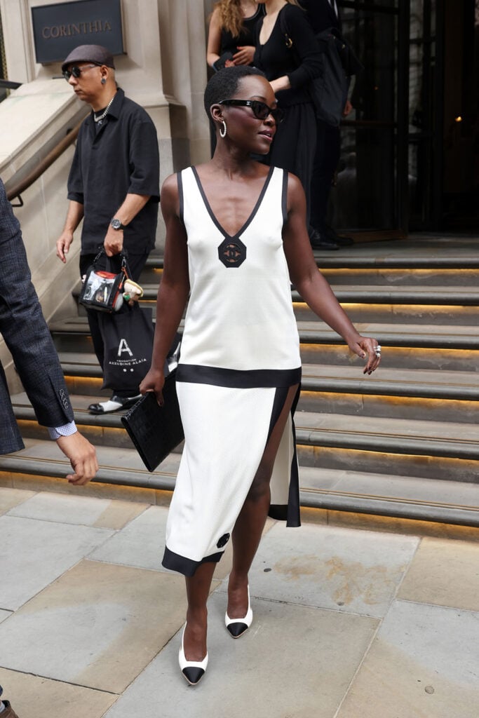 Lupita Nyong'o leaving The Corinthia Hotel promoting new movie 'The Odyssey' 