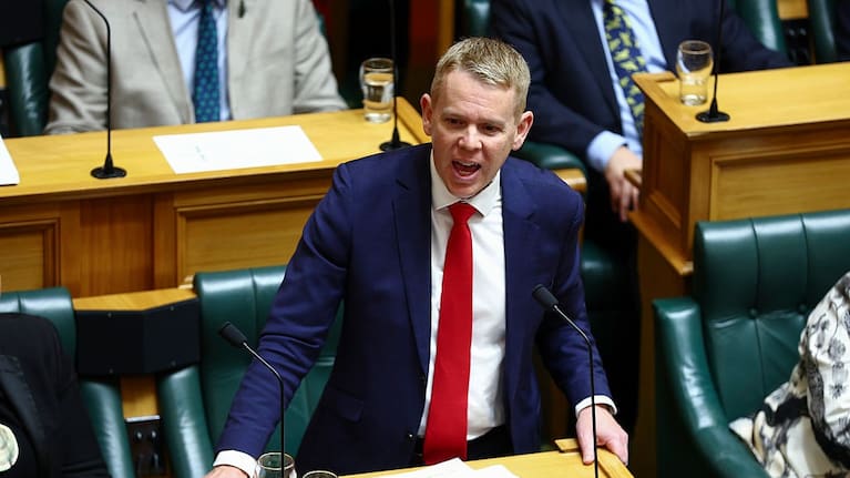 Labour leader Chris Hipkins speaks during Budget Day 2026 at Parliament on May 28, 2026 in Wellington, New Zealand.
