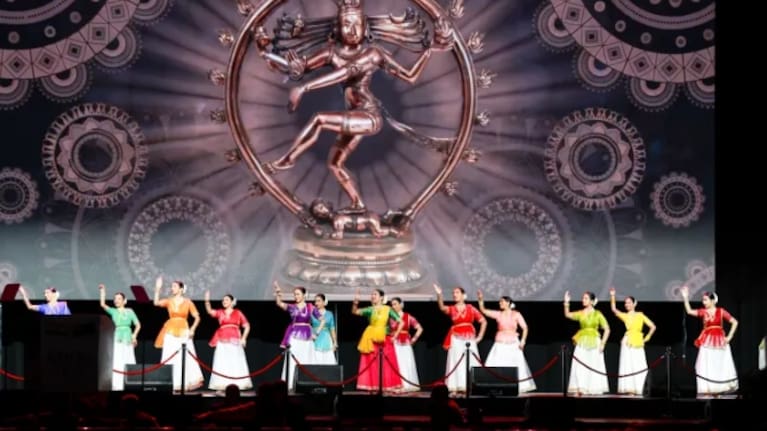 Community members perform at the Kia Ora Modi event for the visiting Indian prime minister earlier in the month Photo: RNZ / Blessen Tom