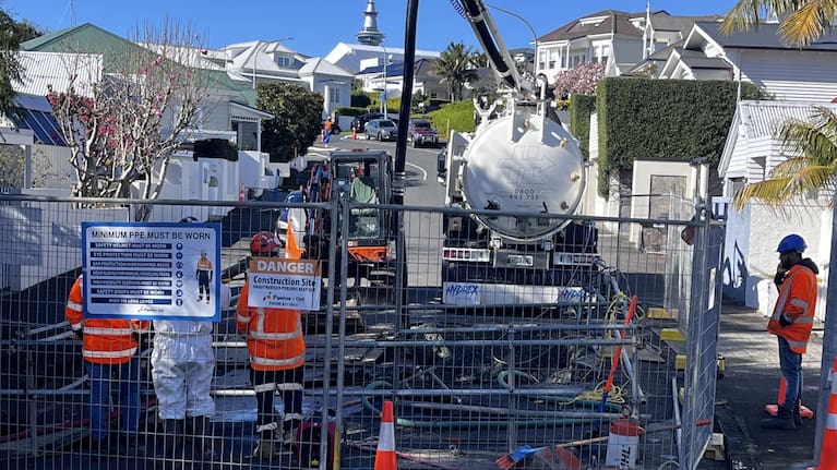 Crews working at the site on Monday.