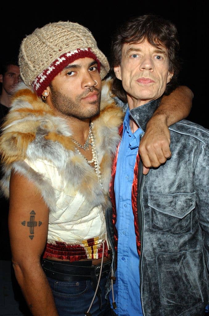 Lenny Kravitz and Mick Jagger backstage at the My VH-1 Music Awards 2001 at the Shrine Auditorium in Los Angeles.
