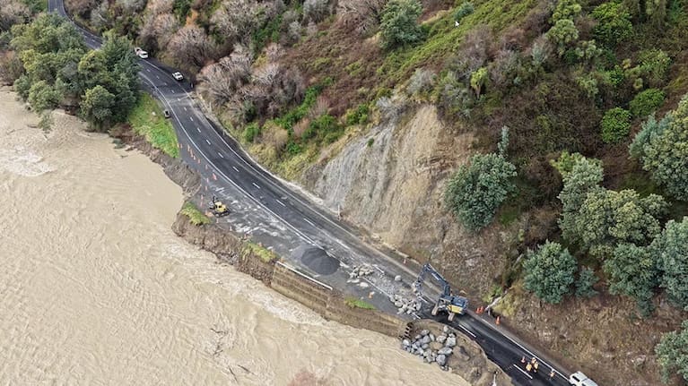 Damage to State Highway 1 near Kaikōura.