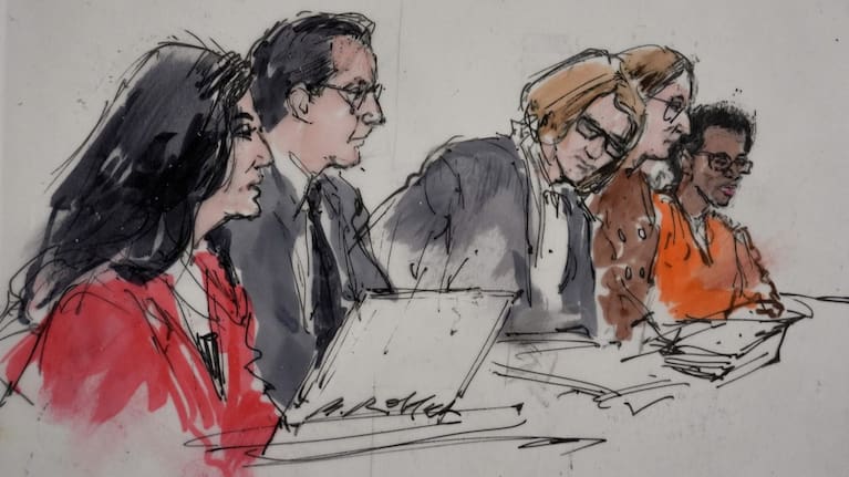 David Anthony Burke, also known as D4vd, far right, is seen in court Tuesday, July 21, 2026, in Los Angeles, during his trial for the killing of Celeste Rivas Hernandez. (Source: Bill Robles via AP)