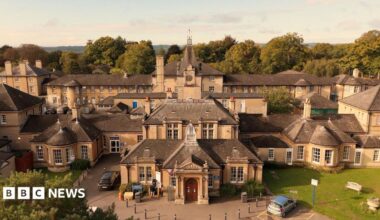 An aerial image of the hospital looking very Victorian and grand.