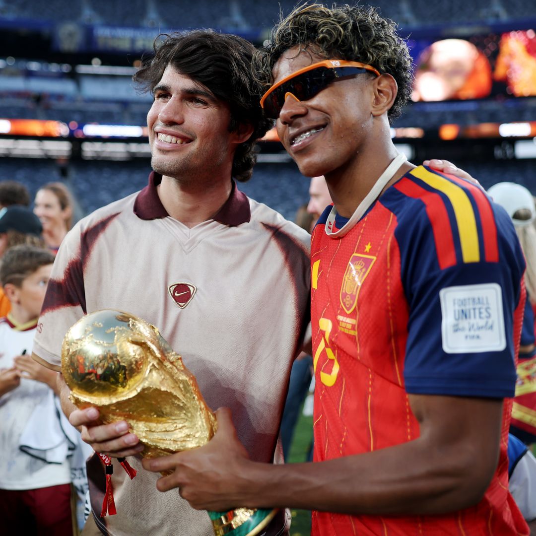 Lamine Yamal congratulated by Carlos Alcaraz after the team's victory following the FIFA World Cup 2026 