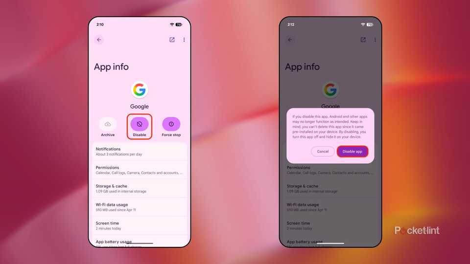 Disable Google app screenshots 2