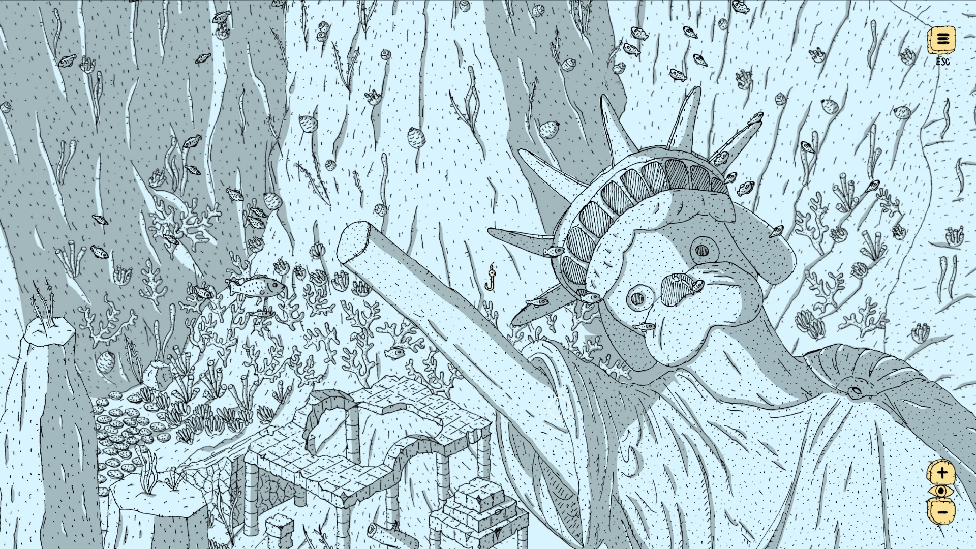 Artwork from hand-drawn indie game Finding Polka