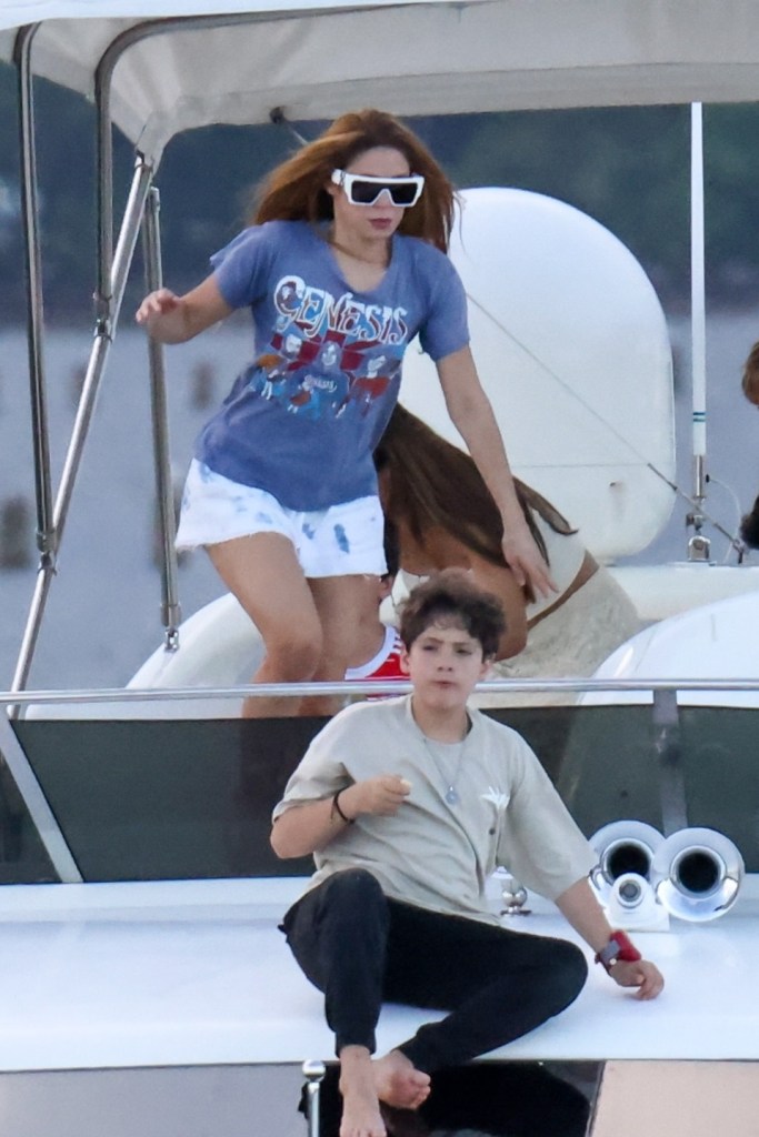 Shakira spending the Fourth of July on a yacht with friends and family in Miami Beach, Florida. 