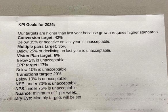 A poster taped to the wall of an OPSM store.