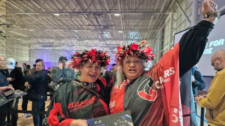 Fans Poekaireua (R) and Milika will be cheering for the All Blacks at Christchurch's Te Kaha Stadium on Saturday night.