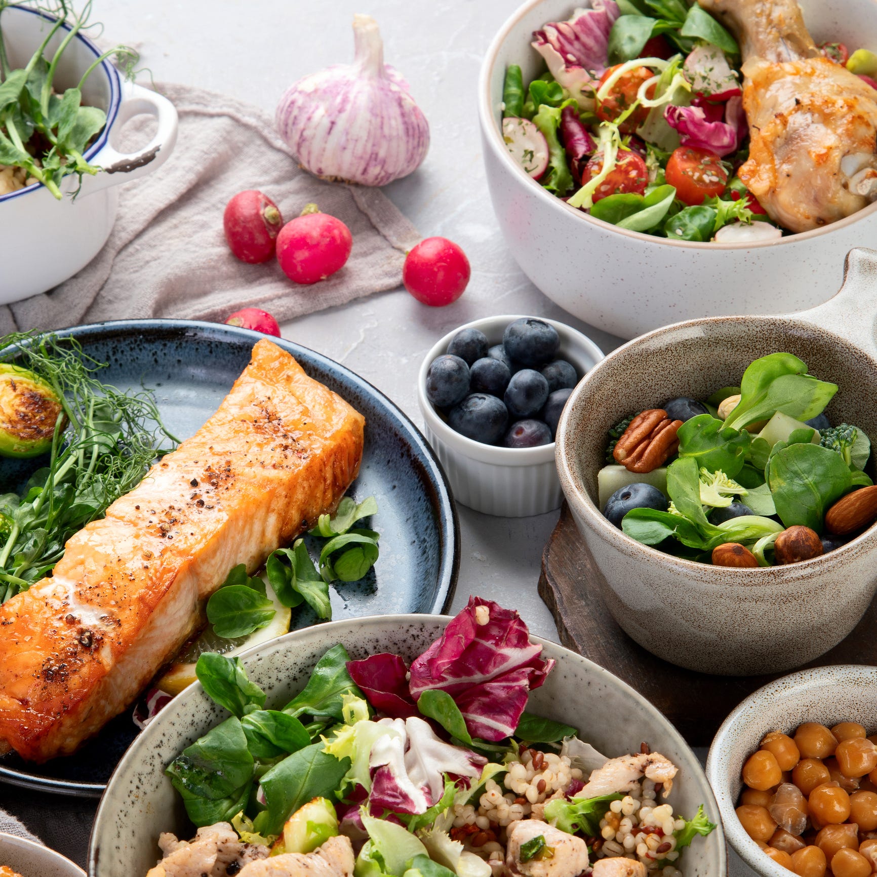Healthy food assortment on light background. healthy food assortment on light background dieting concept