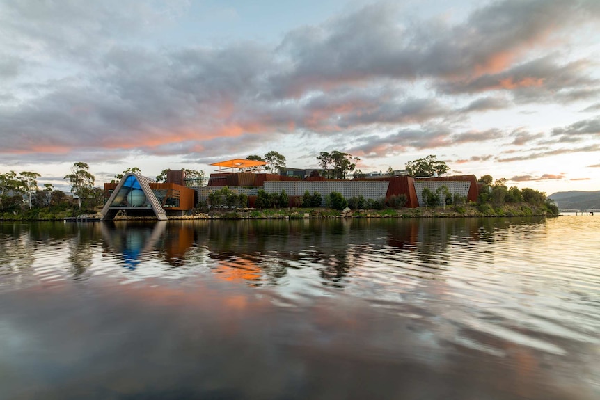 MONA, Hobart's Museum of Old and New Art, as seen from the waterfront.