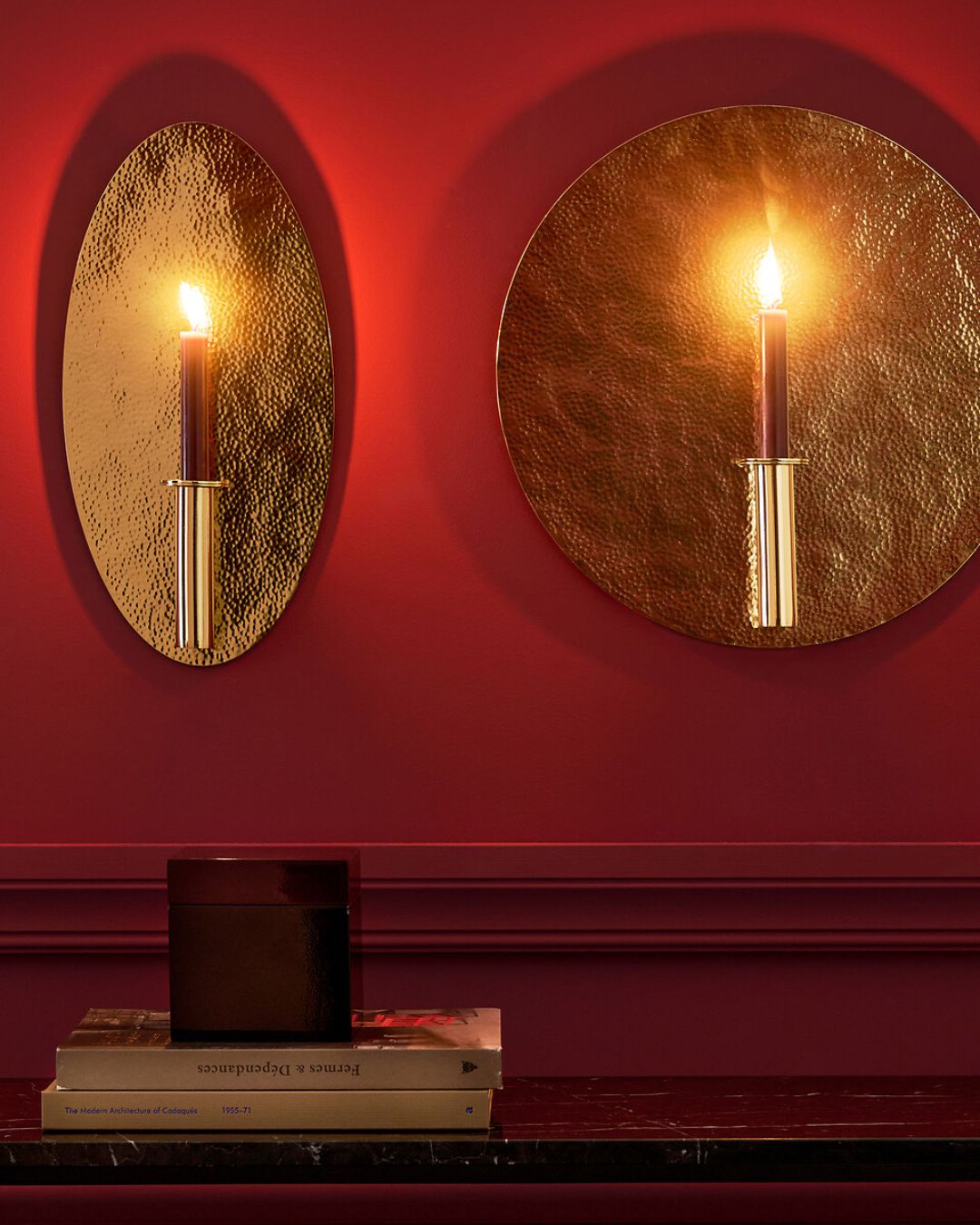 Lunou Round Wall Sconce With Candle Holder/bud Vase in Brass.