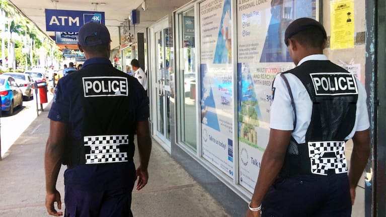 Fijian police officers patrolling in Lautoka.