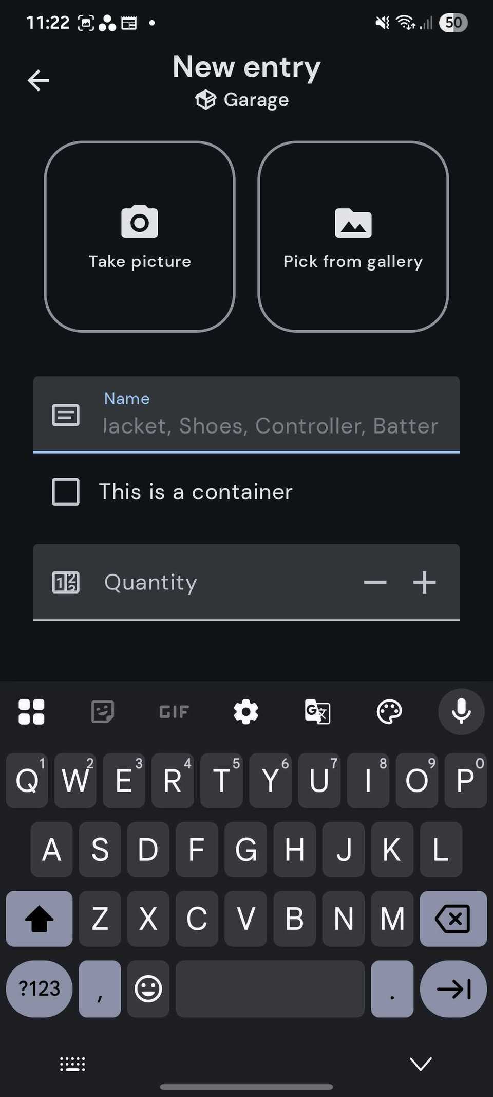 Screenshot showing Find my stuff cataloging